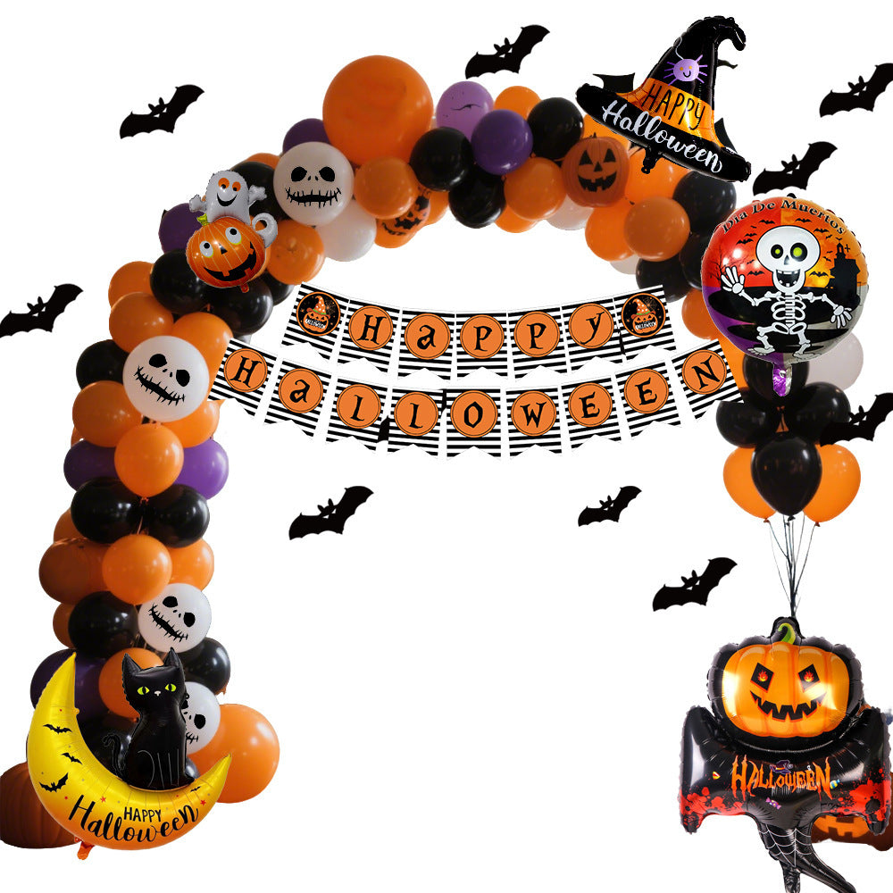 Halloween Hanging Flag & Balloon Set – Spooky Party Decoration Supplies with festive balloons and banners.