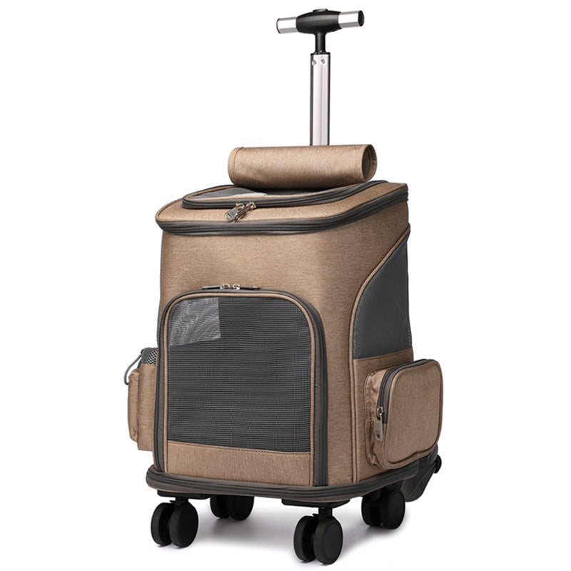 Portable Folding Trolley Pet Backpack With Universal Wheel Trolley Pet Bag