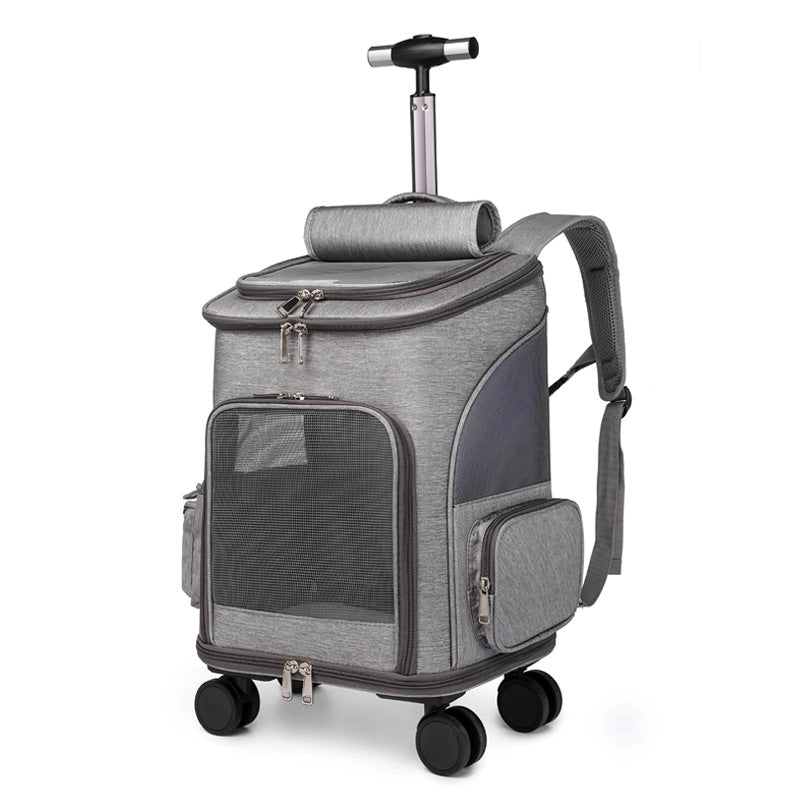 Portable Folding Trolley Pet Backpack With Universal Wheel Trolley Pet Bag