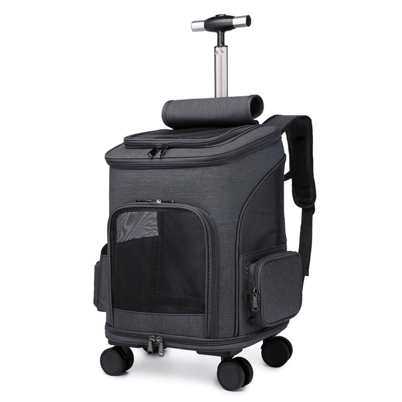 Portable Folding Trolley Pet Backpack With Universal Wheel Trolley Pet Bag