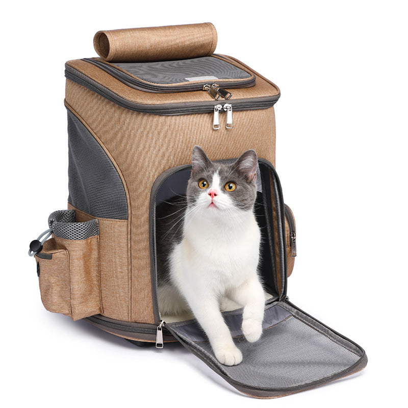 Portable Folding Trolley Pet Backpack With Universal Wheel Trolley Pet Bag