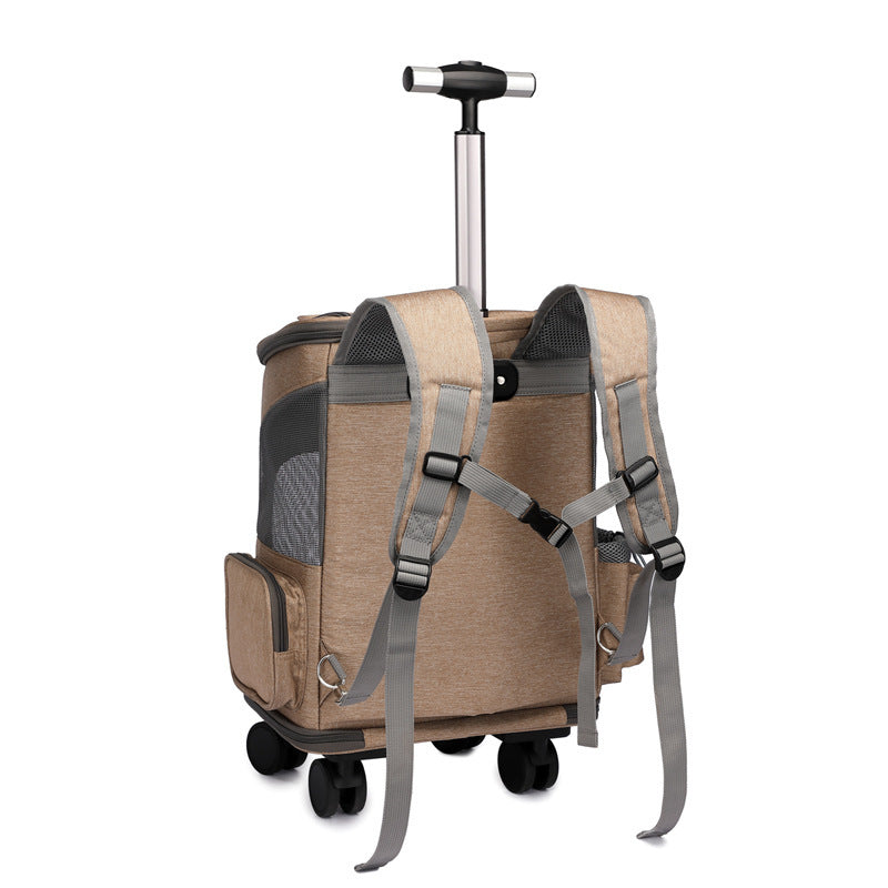 Portable Folding Trolley Pet Backpack With Universal Wheel Trolley Pet Bag