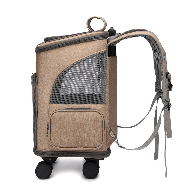 Portable Folding Trolley Pet Backpack With Universal Wheel Trolley Pet Bag