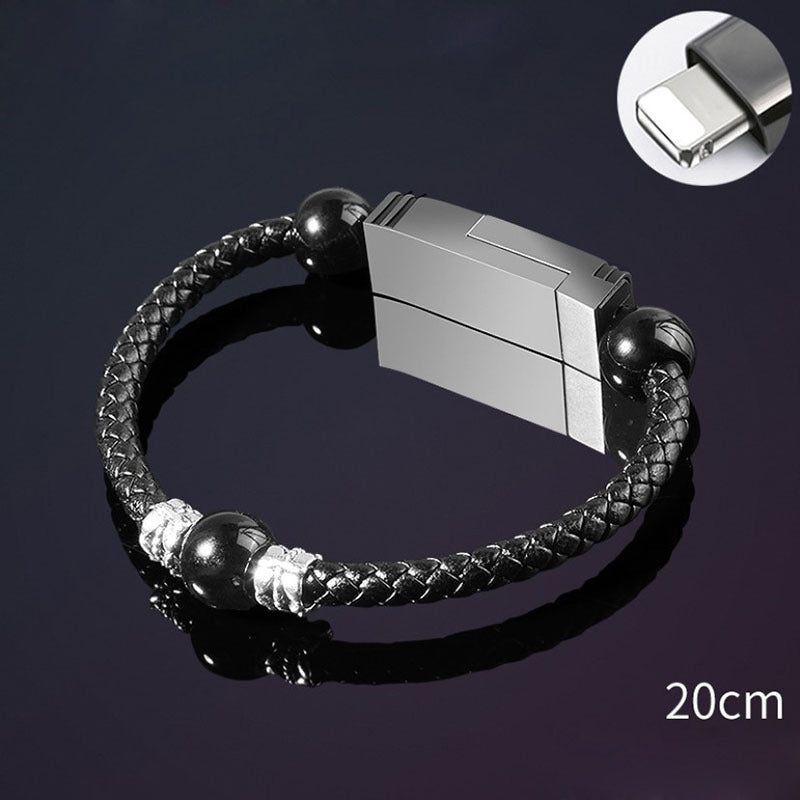 Bracelet-Type Data Cable – Stylish Portable Leather Charging Cable
