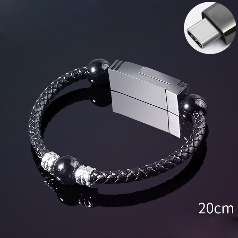 Bracelet-Type Data Cable – Stylish Portable Leather Charging Cable