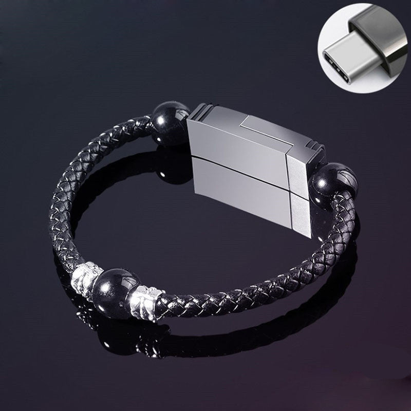 Bracelet-Type Data Cable – Stylish Portable Leather Charging Cable