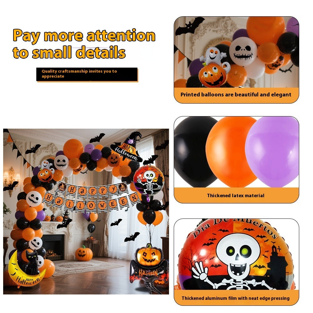 Halloween Hanging Flag & Balloon Set – Spooky Party Decoration Supplies displayed with festive balloons and decorations.