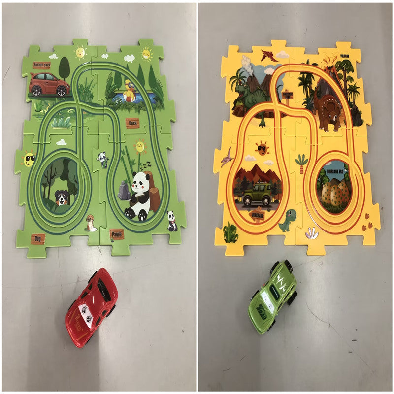 Puzzle Electric Railroad Speeder – DIY Assembly Electric Car Toy with City Scene Construction