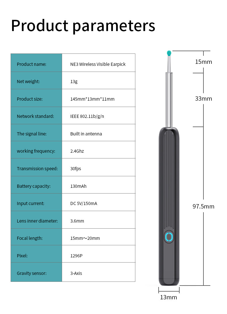 NE3 Ear Cleaning Kit with Camera and LED - Wireless Ear Wax Removal for iPhone