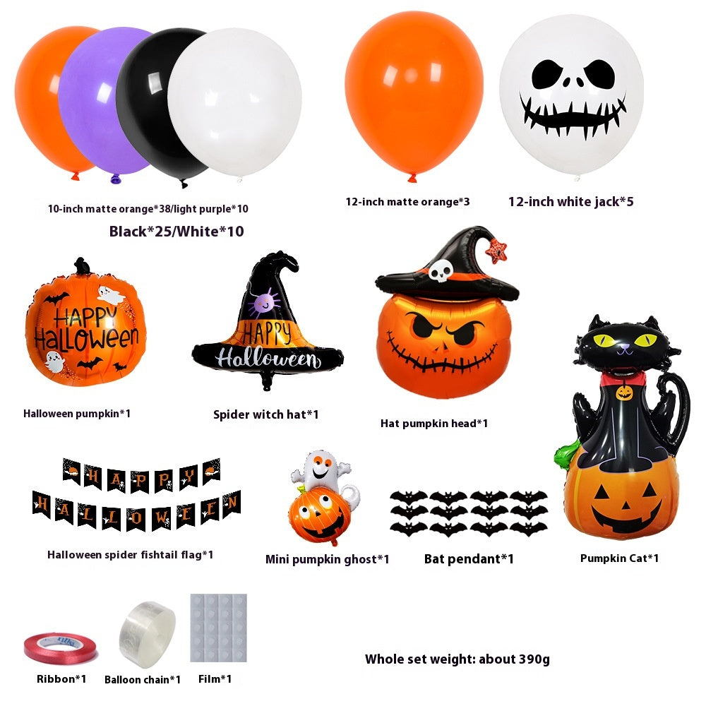 Halloween Hanging Flag & Balloon Set – Spooky Party Decoration Supplies featuring balloons, pumpkins, and themed decorations.