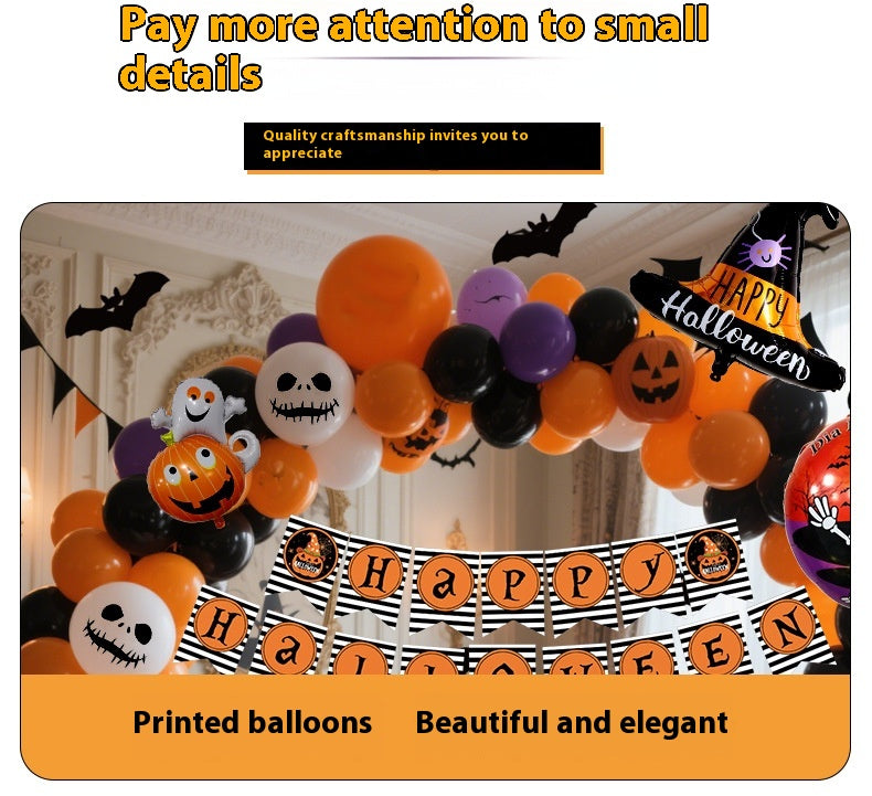 Halloween Hanging Flag & Balloon Set – Spooky Party Decoration Supplies with festive balloons and banners
