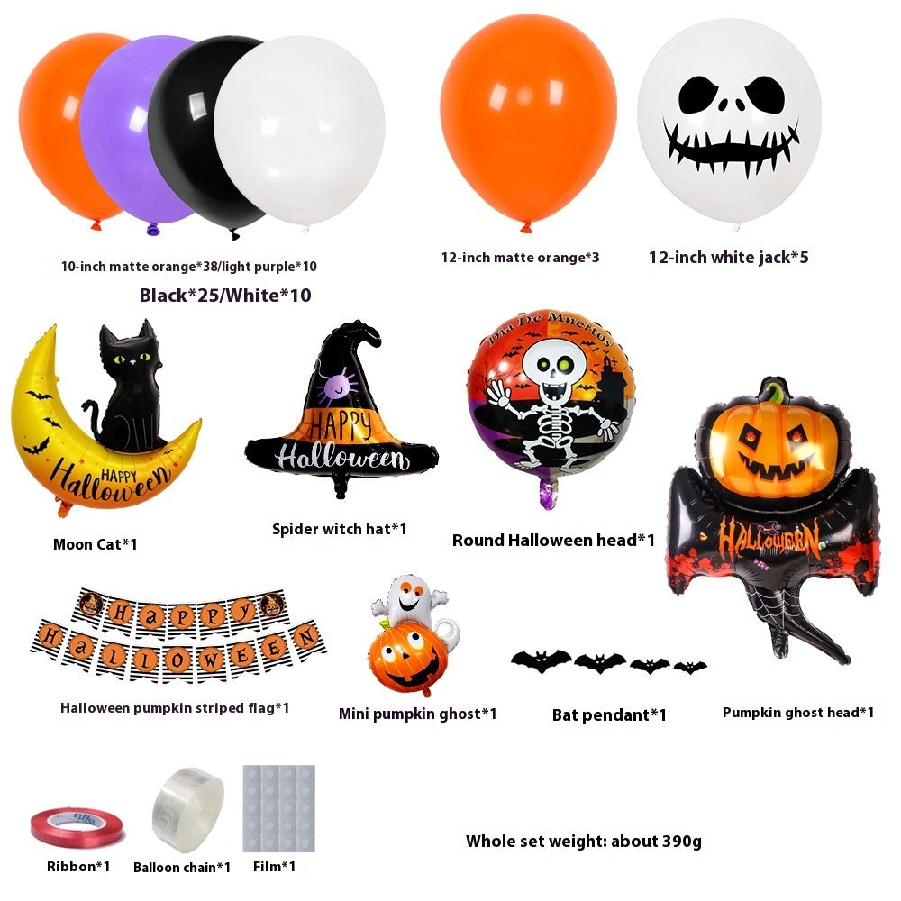 Halloween Hanging Flag & Balloon Set – Spooky Party Decoration Supplies featuring various themed balloons and decorations.