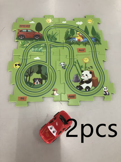 Puzzle Electric Railroad Speeder – DIY Assembly Electric Car Toy with City Scene Construction