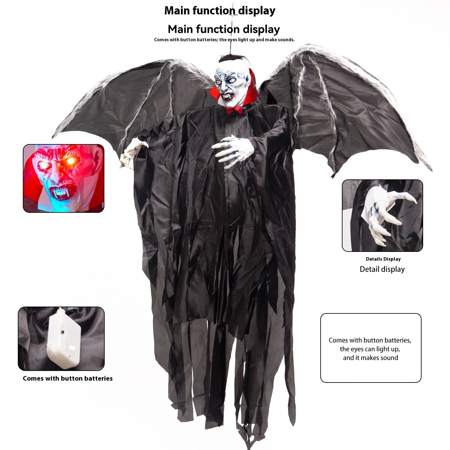 Halloween Big Bat Vampire Pendant – Motion Sensor Luminous Hanging Decoration