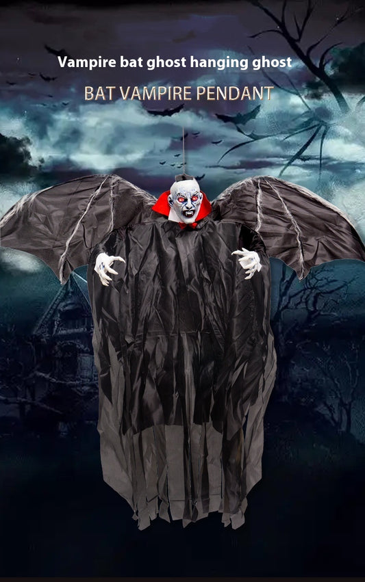 Vampire bat ghost hanging ghost with a dark, spooky background