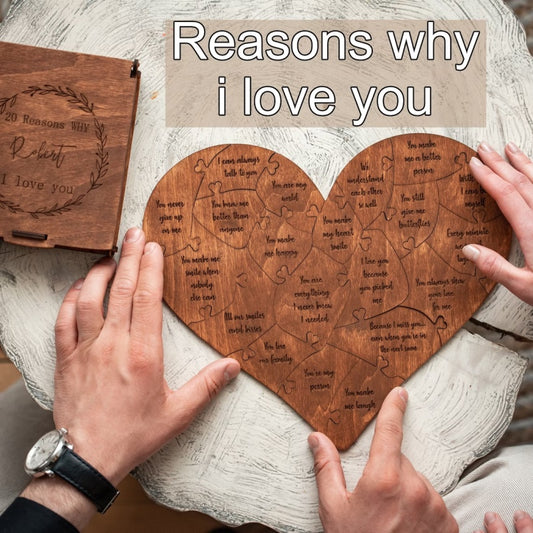 Reasons Why I Love You Wooden Heart Puzzle | Romantic Gift for Couples - Main Product Image