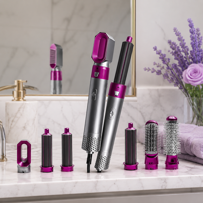 Hot Air Brush key features including 5-in-1 styling, frizz control, heat protection, adjustable heat settings, and lightweight design.