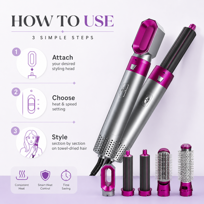 Hot Air Brush held in hand to show its handheld size and ergonomic styling design.